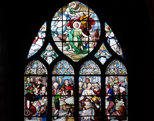Salome Shows the Head of St. John the Baptist to Herod, stained glass window in Saint Severin...