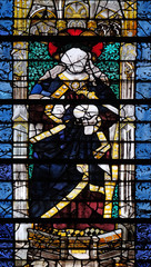 Christ blessing, stained glass window in Saint Severin church in Paris, France 