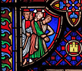 Jesus is captured, stained glass window from Saint Germain-l'Auxerrois church in Paris, France