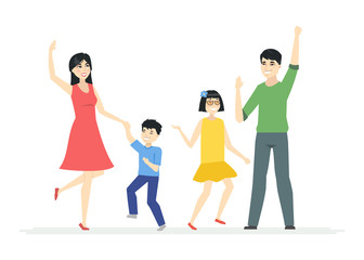 Fototapeta premium Happy Chinese family dancing - modern cartoon people characters illustration
