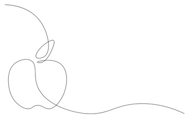 Apple on white background one line drawing, vector illustration