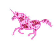Pink beautiful vector running unicorn