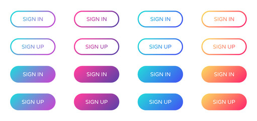 Obraz premium sign in sign up web buttons set. outline and filled ui web buttons in flat style. rounded vector buttons on trendy gradients for web and ui design