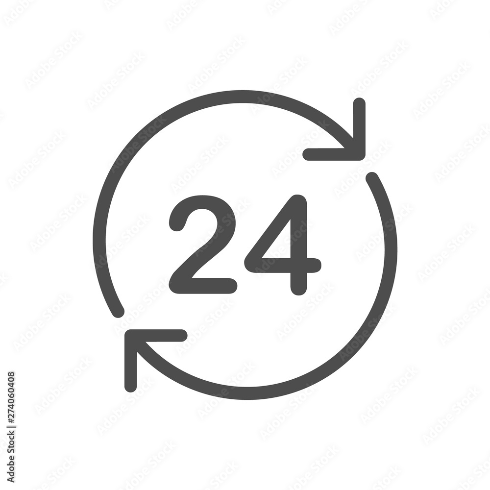 Poster 24 hour flat icon isolated on white background. round the clock with arrows vector icon for web and 