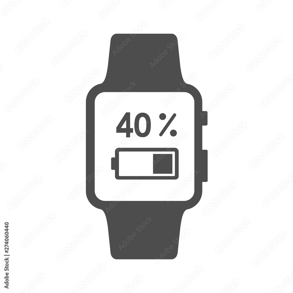 Poster smart watch showing 40 percent battery charge vector icon isolated on white background. web icon for