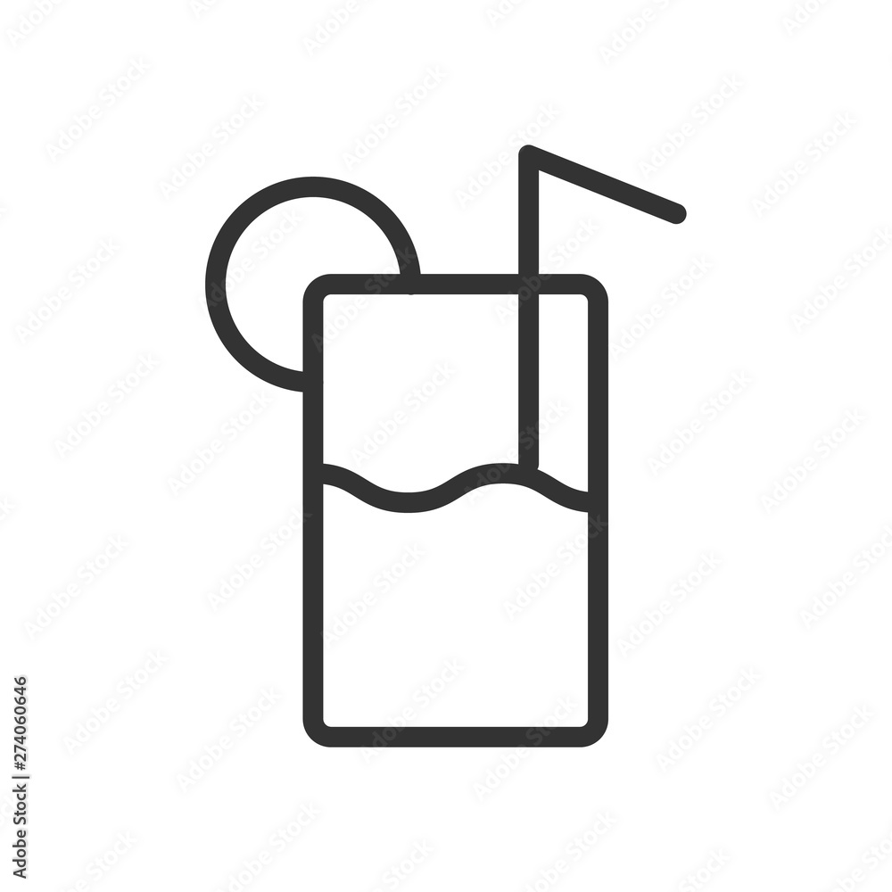 Poster glass of cold drink with lemon and straw outline ui web icon. glass of cold drink vector icon for we