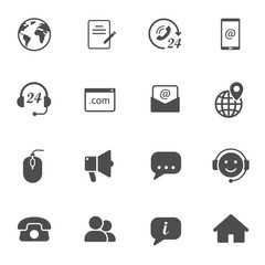 contact us silhouette vector icons set isolated on white background. contact us black icons for web and ui design. business communication concept