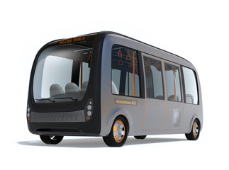 Self-driving shuttle bus isolated on white background. 3D rendering image. 