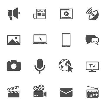 mass media vector icons set isolated on white background. media business concept. media flat icons for web and ui design.