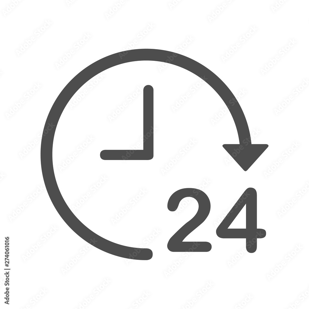 Poster 24 hours vector icon isolated on white background. round the clock flat icon for web, mobile and use