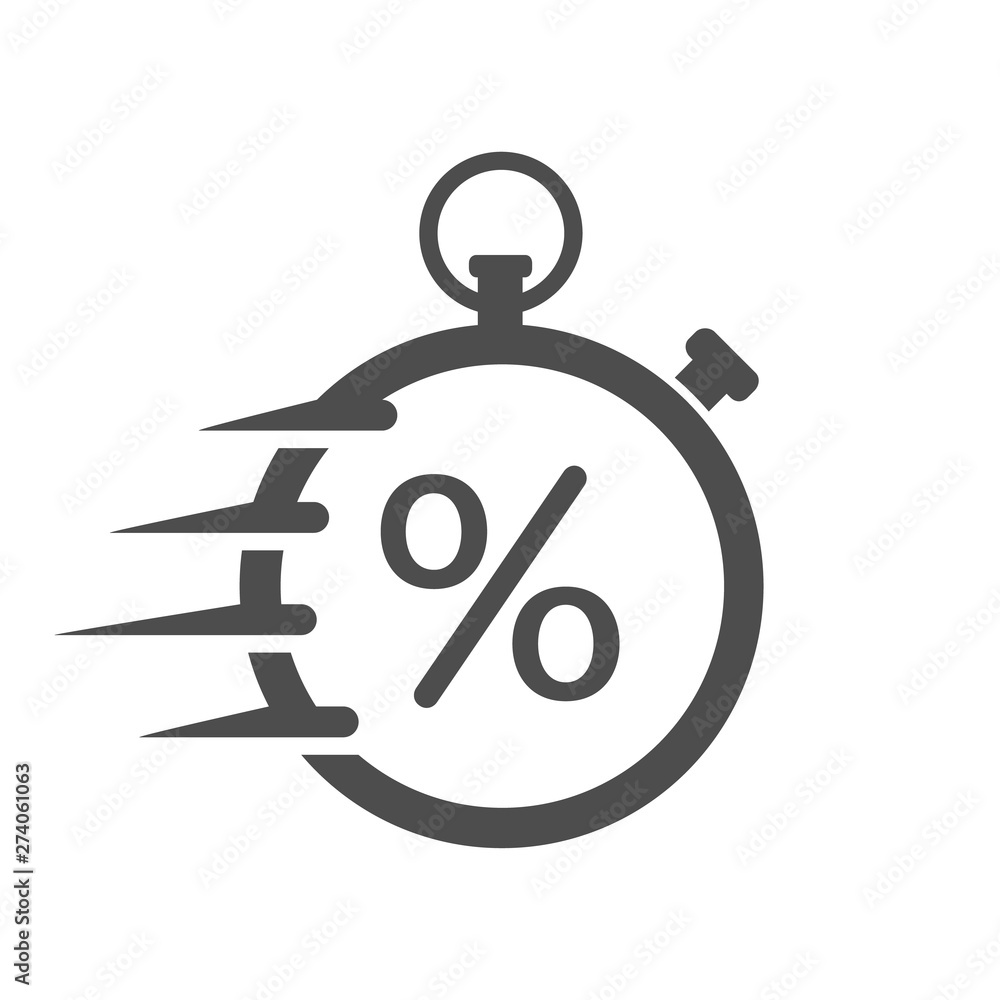 Poster time percent fast stopwatch vector icon for web and ui design. black friday fast stopwatch flat icon