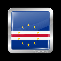Flag of Cape Verde. Glossy and Metal Icon Square Shape. Vector