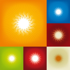 Background of a geometrial sunbeam texture in orange and white.