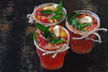 Fresh homemade raspberry mint lemonade. Refreshing summer lemonade with raspberries and mint. Keto diet. Keto drinks.