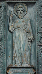 Fototapeta na wymiar Saint James, detail of door of Saint Vincent de Paul church, Paris