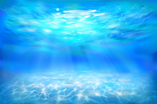 Swimming pool under water. Watering place. Sandy beach. Vector illustration.