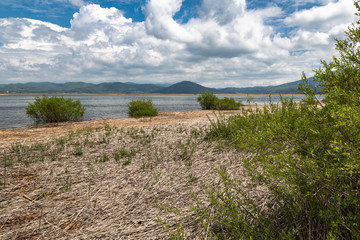 scenic view on beautiful intermittent lake cerknica, with water, spring season, slovenia