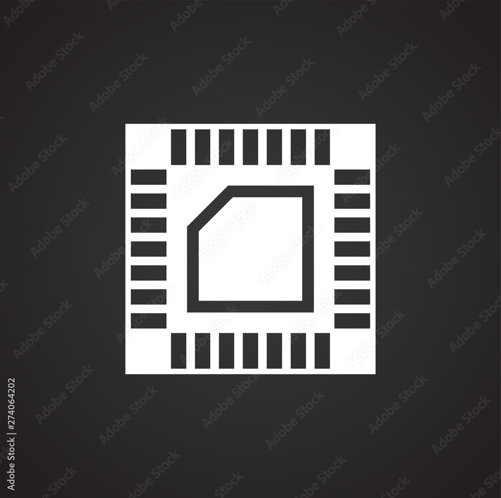 Poster computer chip related icon on background for graphic and web design. simple illustration. internet c