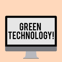 Word writing text Green Technology. Business concept for mitigate reverse effects of huanalysis activity on environment Blank White Computer Monitor WideScreen Mounted on a Stand for Technology.
