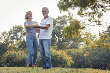 Fototapeta premium Senior couples dance together in the park.
