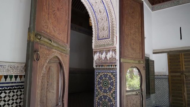 Ornate Moroccan doors in La Bahia Palace