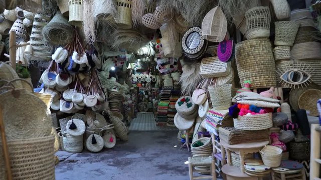 Traditional Moroccan basket souk in Marrakech 