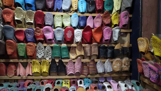 Traditional Moroccan slippers in Marrakech  souk 