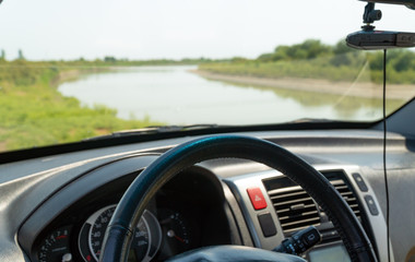 Car interior, trip to nature