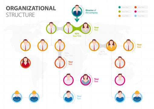 Organizational tree, with business people icons. Vector illustration.