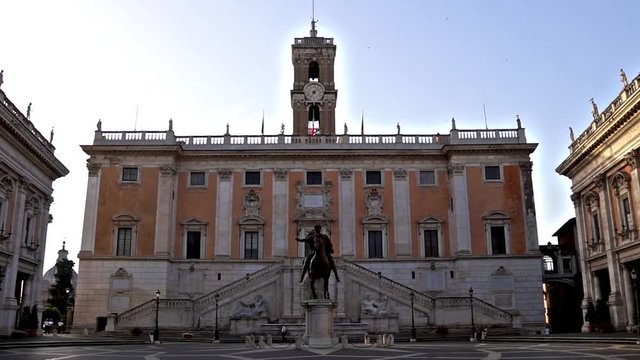 Empty Piazza del Campidoglio at early morning - Rome, Italy