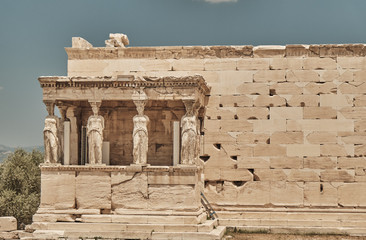 temple in the ancient area near Acropolis in a sunny day in the capital Greece - Athens.