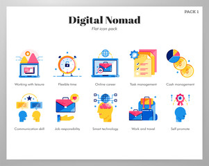 Obraz na płótnie Canvas Digital nomad icons flat pack