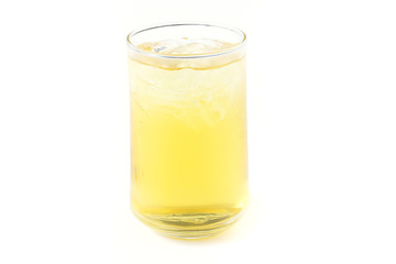 Green apple juice in glass isolated on white background.
