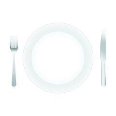 Empty plate with fork and knife vector illustration isolated on white background