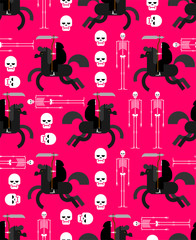 Afterlife pattern seamless. Grim Reaper and skeleton background. vector texture