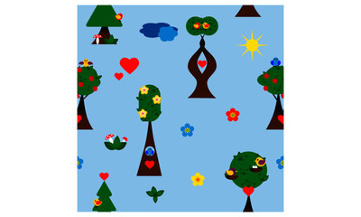 Cute birds on trees vector seamless pattern