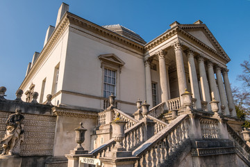 Fototapeta premium By the side of Chiswick House on West London, Uk. Chiswick House is a magnificent neo Palladian villa set in beautiful historic gardens.