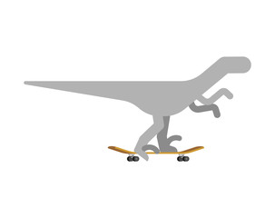 Velociraptor on skateboard. Dino Skateboarder. Prehistoric lizard monster riding longboard