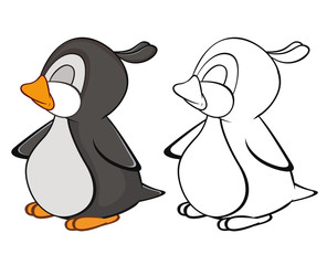 Vector Illustration of a Cute Cartoon Character Penguin for you Design and Computer Game. Coloring Book Outline Set 