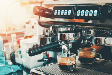 Espresso coffee Machine Pouring Coffee In A Glass for use coffee menu