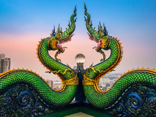 Naga or serpent statue in Wat khao phra kru temple, Chonburi province thailand, The belief of...