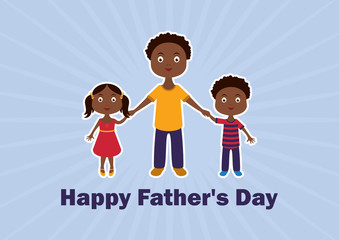 Happy Father's Day vector. Black family vector. Fathers Day illustration. Father with son and daughter. Afro americans family vector. Father and children cartoon character. Important day