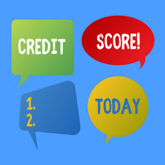 Writing note showing Credit Score. Business photo showcasing numerical expression based on level analysis of demonstratings files Speech Bubble Sticker in Different Shapes and Multiple Chat.