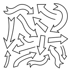 Set of pointer arrows isolated on white background. Collection of drawn arrows. Vector decoration elements.