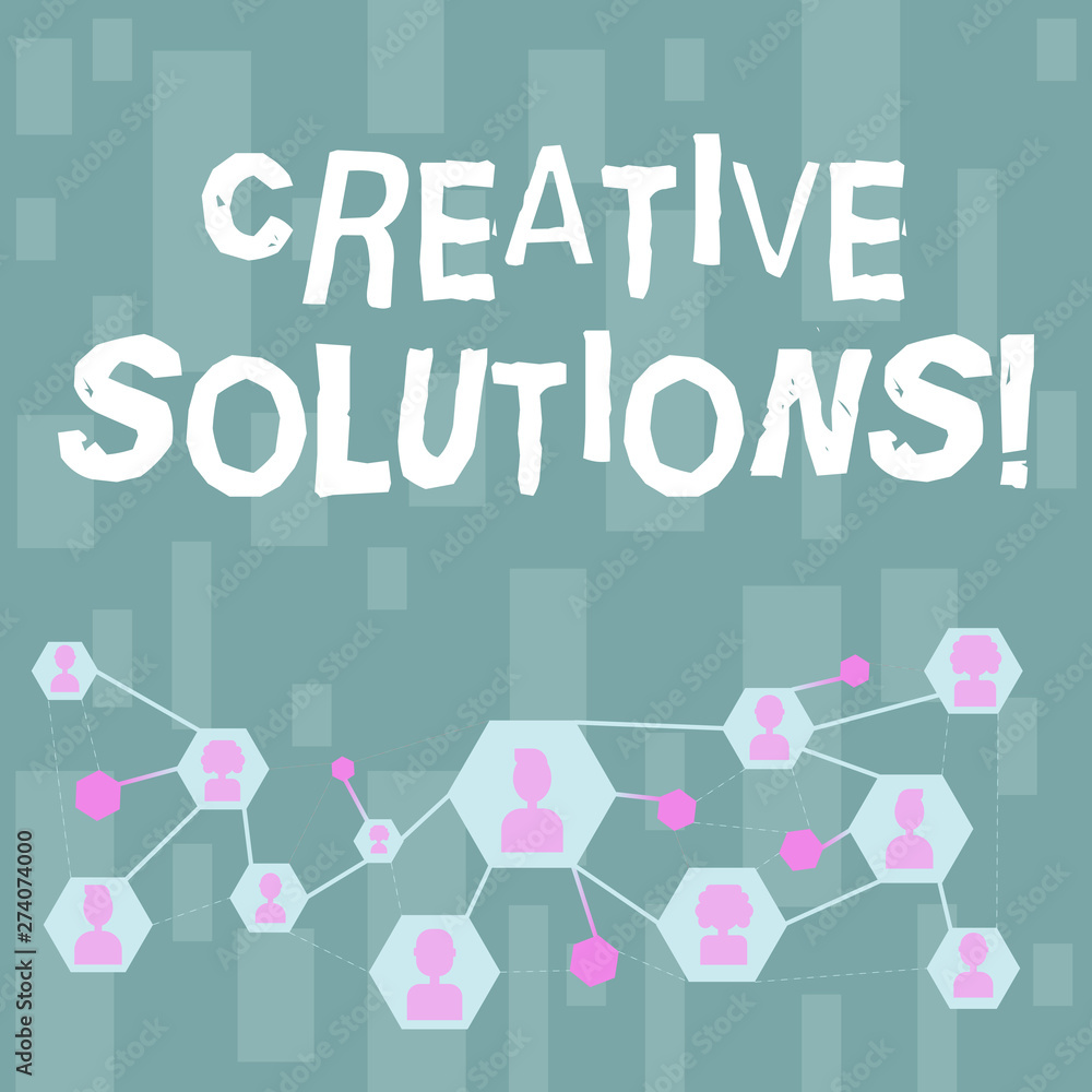 Poster Handwriting text Creative Solutions. Concept meaning mental process of creating unique solutions to problem Online Chat Head Icons with Avatar and Connecting Lines for Networking Idea.