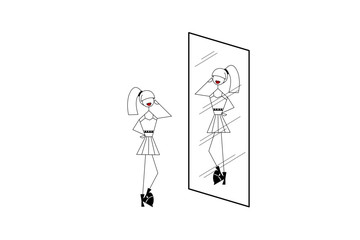 Two girls shopping in shopping mall, hand drawing illustrations vectors, 