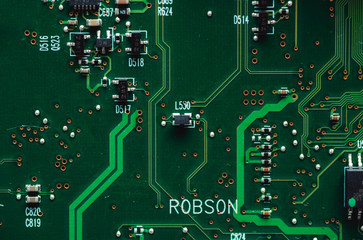 Macro photo of laptop microcircuits close up