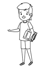 happy student boy with books character