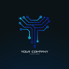 Y letter initial futuristic abstract tech circuit board logo template