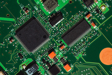 Macro photo of laptop microcircuits close up